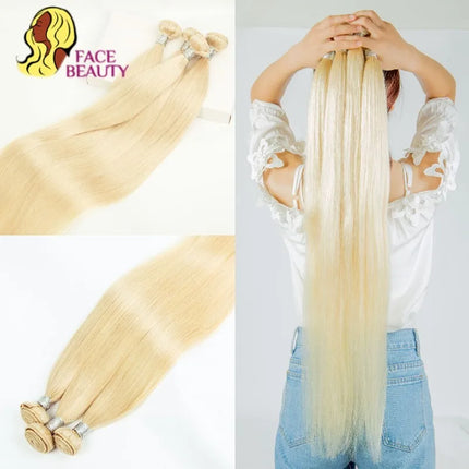 Facebeauty 613 Blonde 1/3/4 Brazilian Hair Bundles Straight Weave Remy 100% Human Hair Weft 26 28 30 32 34 36 38 40 Inch Bundle