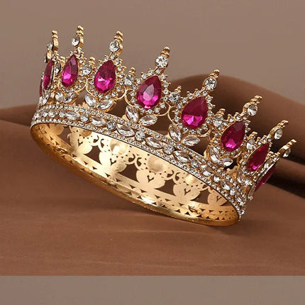 European Princess Queen Tiara Round Baroque Pageant Crowns Crystal Full Crown King Tiaras Bridal Wedding Hair Accessories