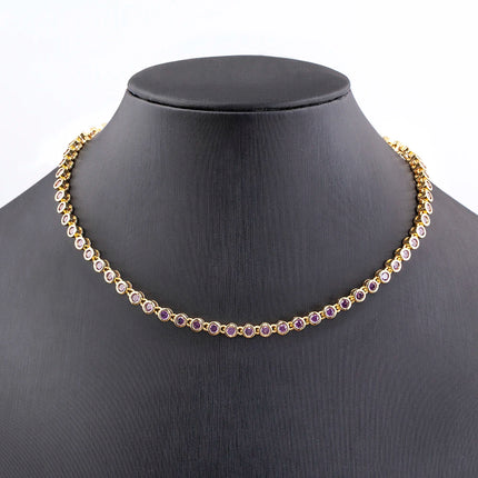 AIBEF INS Popular Romantic 5 Colors Rhinestone Women Pendant Gold Plated Iced Out Tennis Chain Necklace Charm Copper Zircon Gift