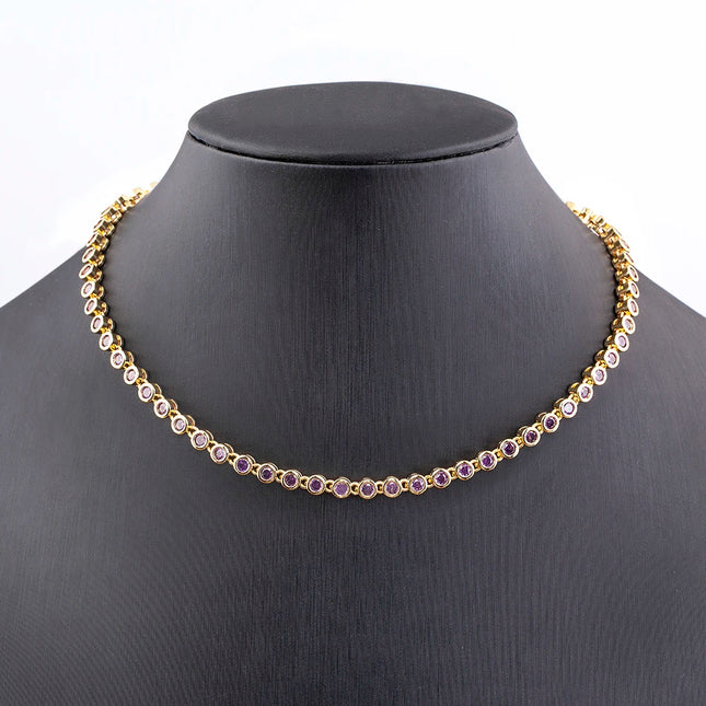 AIBEF INS Popular Romantic 5 Colors Rhinestone Women Pendant Gold Plated Iced Out Tennis Chain Necklace Charm Copper Zircon Gift
