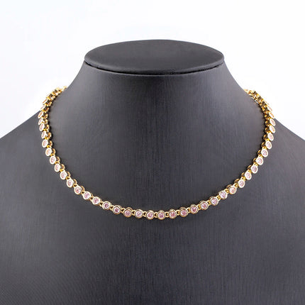 AIBEF INS Popular Romantic 5 Colors Rhinestone Women Pendant Gold Plated Iced Out Tennis Chain Necklace Charm Copper Zircon Gift