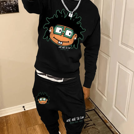 Autumn and Winter Trendy New Sweatshirt Men's Loose Casual Fit With Cute Letter Printed Hundred Long Sleeve Sweatshirt Set