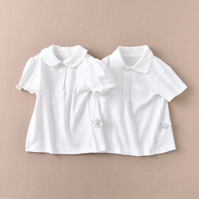Girls Cotton Polo Shirt Children White Short-sleeved T-shirt Loose Breathable Size 90-170
