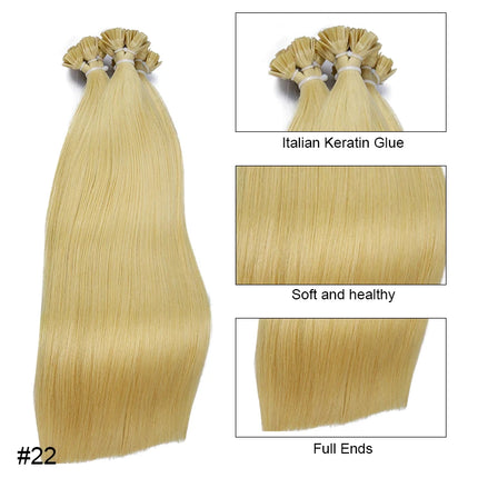 Straight Human Hair Extension By Fusion Flat Tip Keratin Capsules 0.8g/ 1g/Strand 50pcs Natural Hair Extension Ombre Blond Color