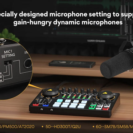 maonocaster AME2 Sound Card Maonocaster Audio Interface Podcast Equipment Studio All-In-One Mixer for Live Streaming,Guitar,PC