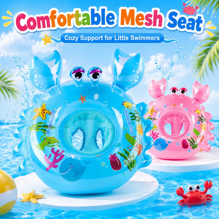 Toddler Pool Floats, Inflatable Pool Ring, Crab Shape with Seat Handles Swimming Circle for Pool Beach