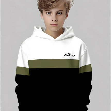 Boys Hoodie Stripe Printed Pullover Long Sleeve Thin Hooded Sweatshirt for Autumn Casual Versatile Classic Color Matching Design