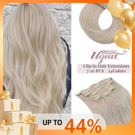 [16 Colors] Ugeat Clip in Hair Extensions Human Hair 14-22" Double Weft Remy Hair Full Head Clip in Extensions for Woman 7Pcs