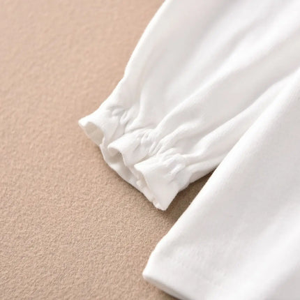 Girls Cotton Polo Shirt Children White Long-sleeved T-shirt Loose Breathable Size 90-170