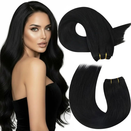 Moresoo Sew in Hair Extensions Weave Hair Human Bundles Machine Remy Hair 100 Gram Double Weft Soft Straight Human Hair Weft