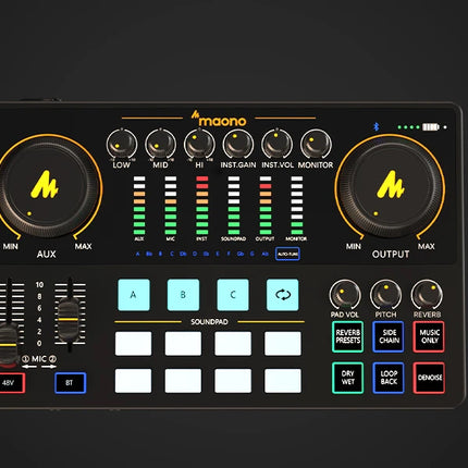 maonocaster AME2 Sound Card Maonocaster Audio Interface Podcast Equipment Studio All-In-One Mixer for Live Streaming,Guitar,PC