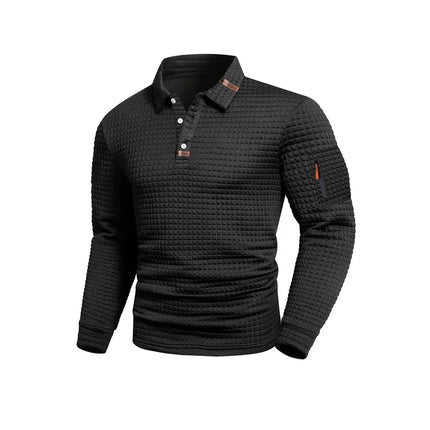 Men's Casual Long-Sleeve Jacquard Solid Color Polo Shirt, Fashionable Autumn/Winter New Style, Casual Men's Clothing, Fast Shipp