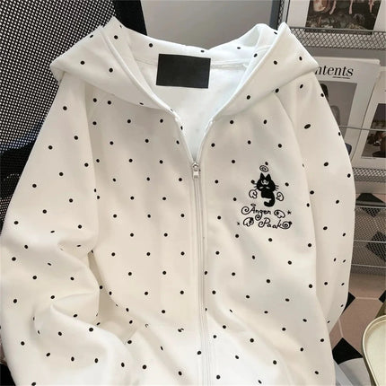 Cute Polka Dot Cat Embroidered Hoodie Autumn Winter Sweet Loose Fi Tzip-up Cardigan Jacket Harajuku Casual Sweatshirts 2026 New