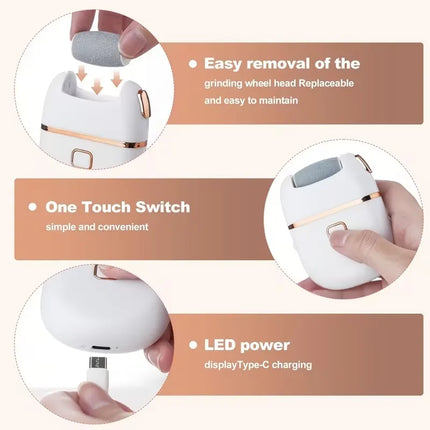 Electric Foot File Callus Remover Remover Rechargeable Pedicure Tool with 3 Grinding Heads for Dead Hard Cracked Dry Feet Skin