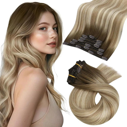 [Hot Sale] Moresoo Clip in Hair Extensions Real Natural Hair Remy Straight Set 5&7 Pcs Brazilian Clip in Human Hair Extensions
