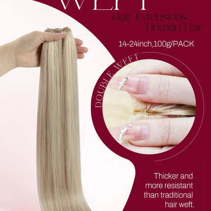 Moresoo Sew in Hair Extensions Weave Hair Human Bundles Machine Remy Hair 100 Gram Double Weft Soft Straight Human Hair Weft