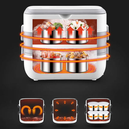 New 2L Portable Electric Lunch Box with Heat and Insulation Double-layered Portable Lunch Box for Home Use and Outdoor Picnics