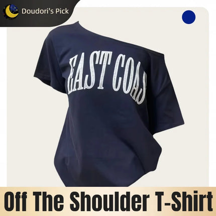 Women's American-Style Short-Sleeved T-Shirt, Summer Design, Finterest Slimming, Loose, Retro Off-Shoulder Top