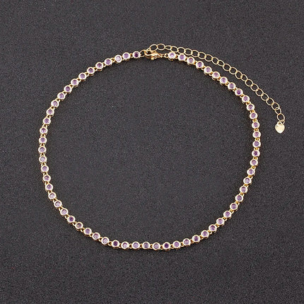 AIBEF INS Popular Romantic 5 Colors Rhinestone Women Pendant Gold Plated Iced Out Tennis Chain Necklace Charm Copper Zircon Gift