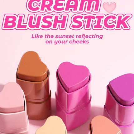 YOUNG VISION 6-Color Matte Heart Blush, Contour Stick, Face Sculpting Mousse Blush, and Lipstick 3-in-1, gift 1pcs makeup brush