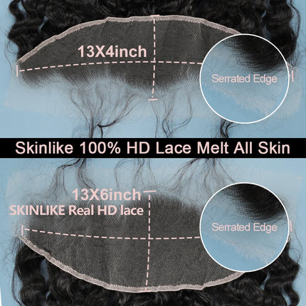 Water Wave Skinlike 13X6 HD Lace Frontal Only Deep Curly Pre plucked 5x5 HD Lace Closure Only Brazilian Human Hair Bleach Knots