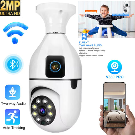 2MP WiFi HD Dual Lens Mini Wireless Cameras Security Camera with Audio Two-way Audio Motion Detection Auto Alarm V380 PRO