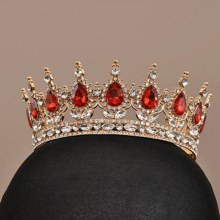 European Princess Queen Tiara Round Baroque Pageant Crowns Crystal Full Crown King Tiaras Bridal Wedding Hair Accessories