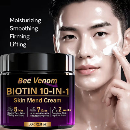 Bee Venom Biotin 10-in-1 Skin Mend Face Cream - 5Min Revitalize, 7Day Anti-Wrinkle, Firming & Moisturizing for Glowing Skin