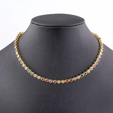 AIBEF INS Popular Romantic 5 Colors Rhinestone Women Pendant Gold Plated Iced Out Tennis Chain Necklace Charm Copper Zircon Gift