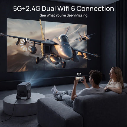 LYNCAST X5AR Short Throw Mini Projector 1080P 8K Supported, Android 14 5G WiFi 6 Dual Speakers Bluetooth 5.4 for Home Theater