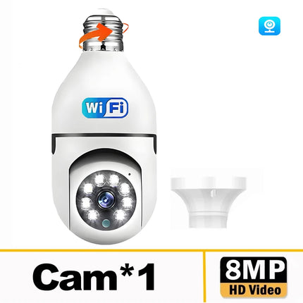 8MP E27 Bulb Wifi Surveillance Camera 10X Digital Zoom AI Humanoid Detection Color Night Vision Wireless Cameras Baby Monitor