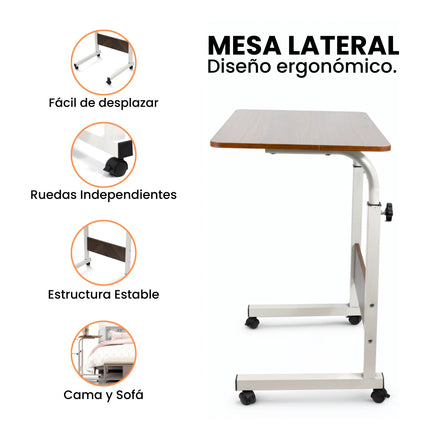 Adjustable Mobile Desk with Wheels, Multifunctional Side Table for Home and Office, Adjustable Height, Compact and Portable Design for Working, Studying or Using a Laptop in Any Space