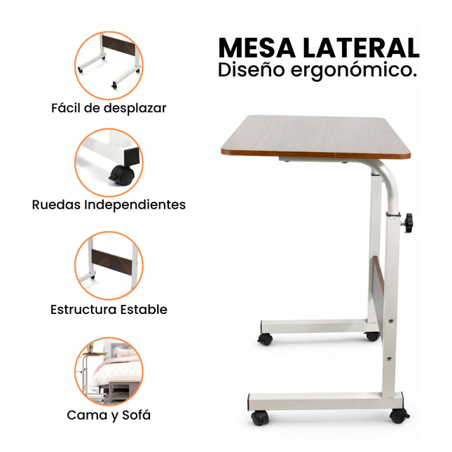 Adjustable Mobile Desk with Wheels, Multifunctional Side Table for Home and Office, Adjustable Height, Compact and Portable Design for Working, Studying or Using a Laptop in Any Space