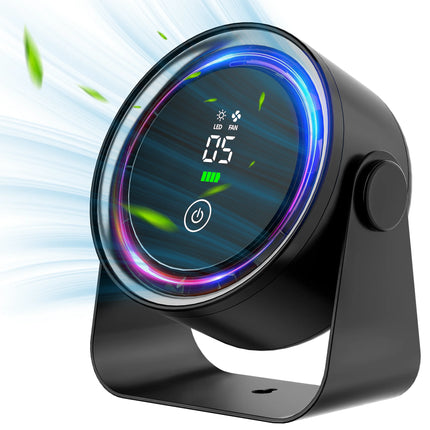 Large Capacity Rechargeable Desktop Fan 5000 mAh Mini Table Fan with 5-Speed 360° Rotation Wall-Mounted with Night Light