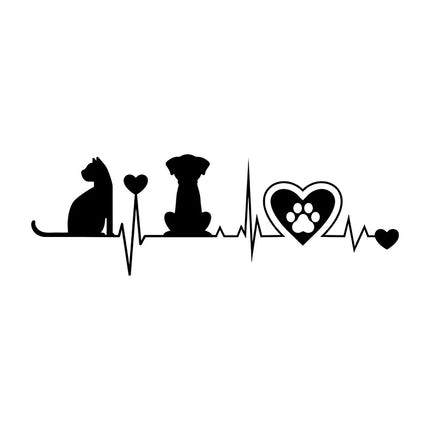 Dog and Cat Silhouette Heartbeat Vinyl Wall Stickers Pet Veterinary Shop Window Decal Car Laptop Removable Decal Veterinary Gift