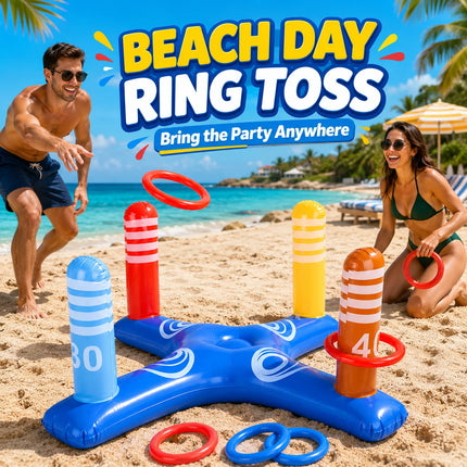Inflatable Pool Ring Toss Game, Floating Swimming Pool Toy, Summer Water Party Toss Set Outdoor Beach Game for Adults