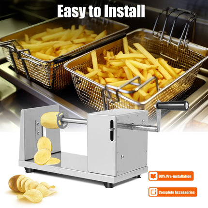 Stainless Steel Manual Potato Cutter for Home Restaurant Snack Bar, Tabletop Spiral Potato Slicer with 4 Blades & Non-slip Feet for Making Tornado Potatoes