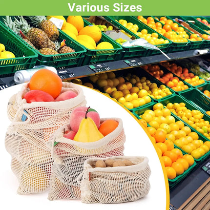 Weedi 3/6pack Reusable Cotton Mesh Produce Bags, Washable Grocery Bag Kitchen Fruit Vegetable Storage Bags Kitchen Organizer