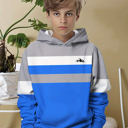 Boys Hoodie Stripe Printed Pullover Long Sleeve Thin Hooded Sweatshirt for Autumn Casual Versatile Classic Color Matching Design