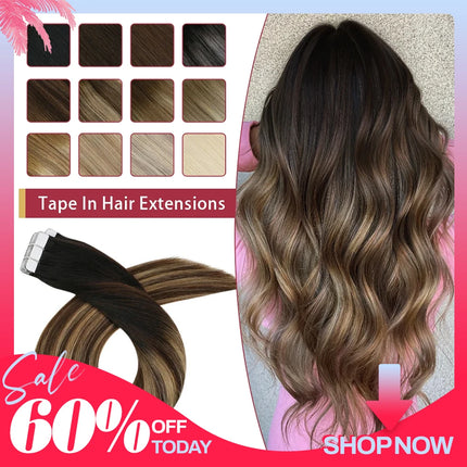 Moresoo Tape in Human Hair Extensions Brazilian Straight Remy Hair Extension Natural Invisible Seamless Tape ins 100% Real Hair