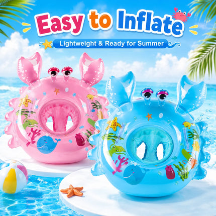 Toddler Pool Floats, Inflatable Pool Ring, Crab Shape with Seat Handles Swimming Circle for Pool Beach