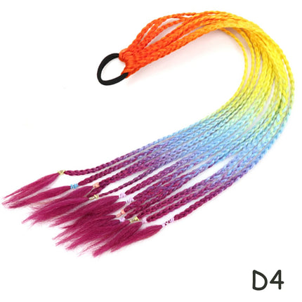 AZQUEEN Synthetic Rainbow Color Braided Ponytail For Girls Hair Elastic Rubber Band 60CM Braid Pony Tail Hair Extensions