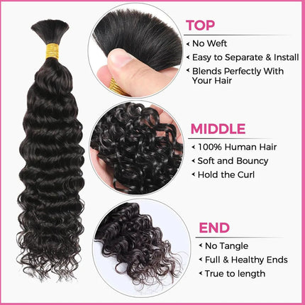 100g Deep Wave Human Hair Bulk For Braiding No Weft Bundles Human Braiding Hair For Boho Braids Raw Human Hair Extensions