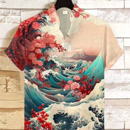 Hawaiian men's linen shirt abstract patchwork pattern art print shirt beach vacation daily travel men's clothing fast delivery