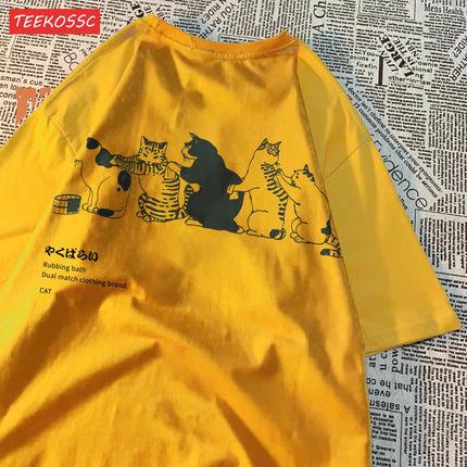 Cartoon Cat Printed Women'S Short Sleeved T-Shirt With Trendy Loose Versatile Summer Top Casual And Fashionable Street Clothes