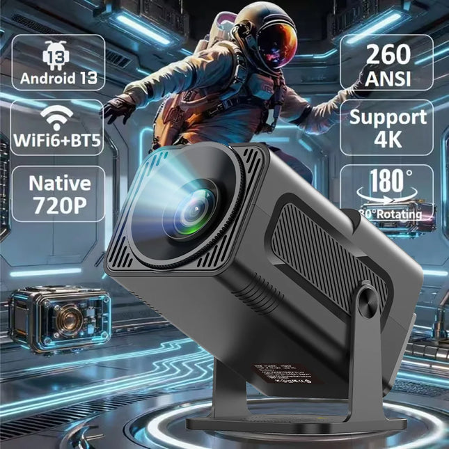 HY320 Mini Projector | 4K Android 13 Projector Native 720P 390 ANSI Lumens Dual Wi-Fi 6 BT 5.0 1920*720P Portable Cinema Proje