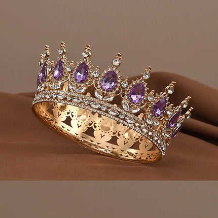 European Princess Queen Tiara Round Baroque Pageant Crowns Crystal Full Crown King Tiaras Bridal Wedding Hair Accessories