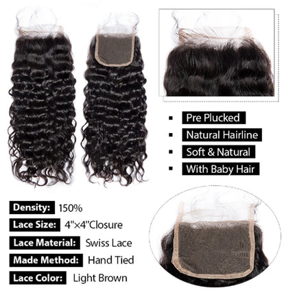 Lace Closure Only 4x4 Water Wave Closure 15A Human Hair Brazilian Lace Closure Deep Curly Straight Body Loose Wave Closure Only
