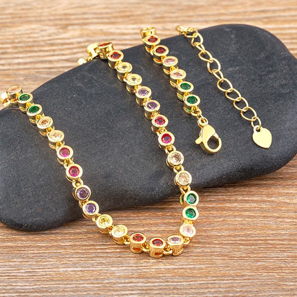 AIBEF INS Popular Romantic 5 Colors Rhinestone Women Pendant Gold Plated Iced Out Tennis Chain Necklace Charm Copper Zircon Gift