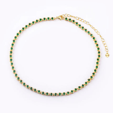 AIBEF INS Popular Romantic 5 Colors Rhinestone Women Pendant Gold Plated Iced Out Tennis Chain Necklace Charm Copper Zircon Gift